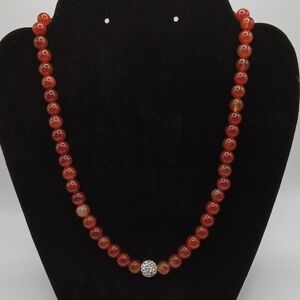 Vintae Carnelian Beaded Necklace With Disco Ball Bead